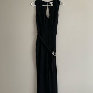 Black Plunging Neckline Jumpsuit